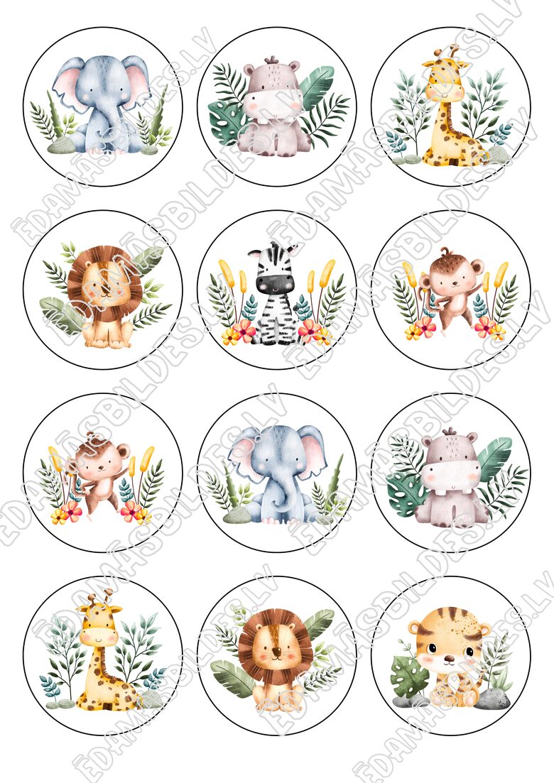 Cukura papīrs ar apdruku "Safari", 6 cm